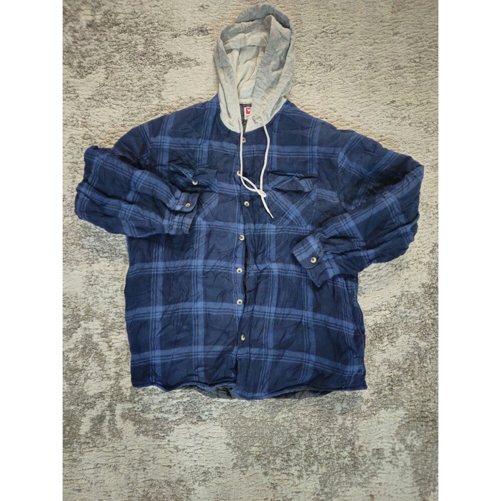 Wrangler Men's Long Sleeve Quilted Lined Flannel Shirt Jacket with Hood (Size L)